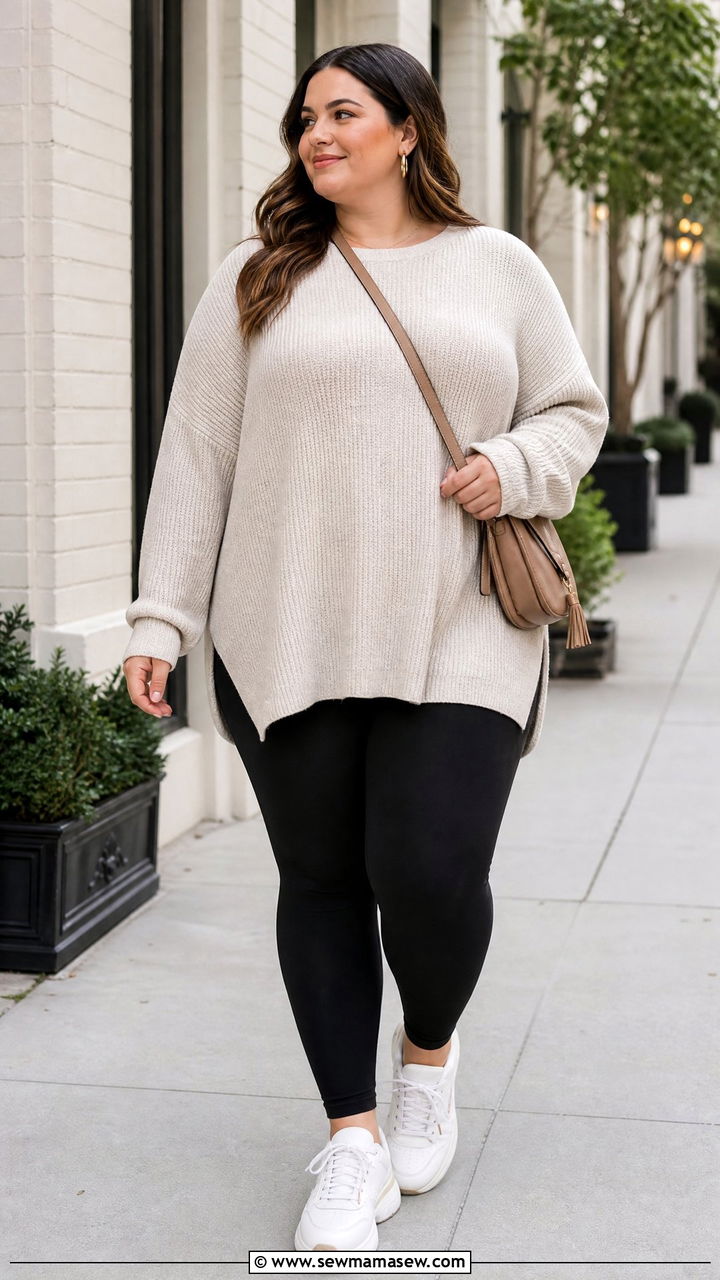 Plus Size Oversized Sweater And Leggings Outfit - 20 plus size cozy sweater outfit ideas
