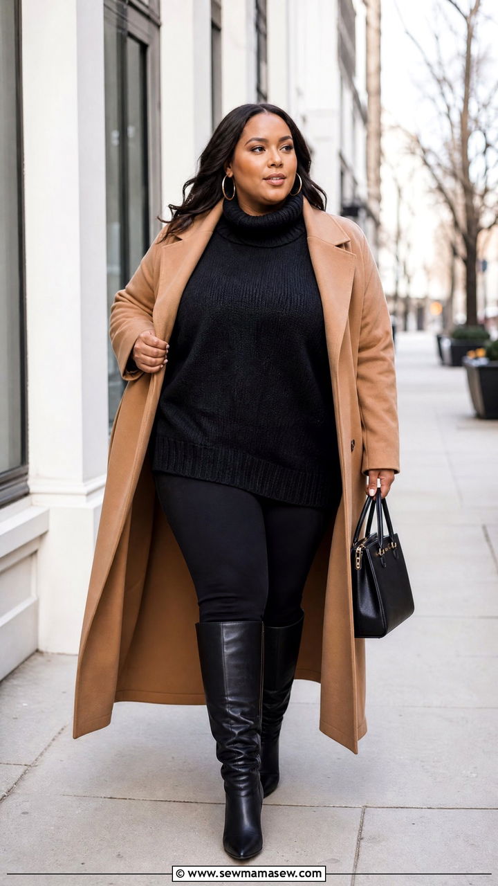 Plus Size Oversized Sweater With Long Coat - 20 plus size oversized sweater outfit ideas