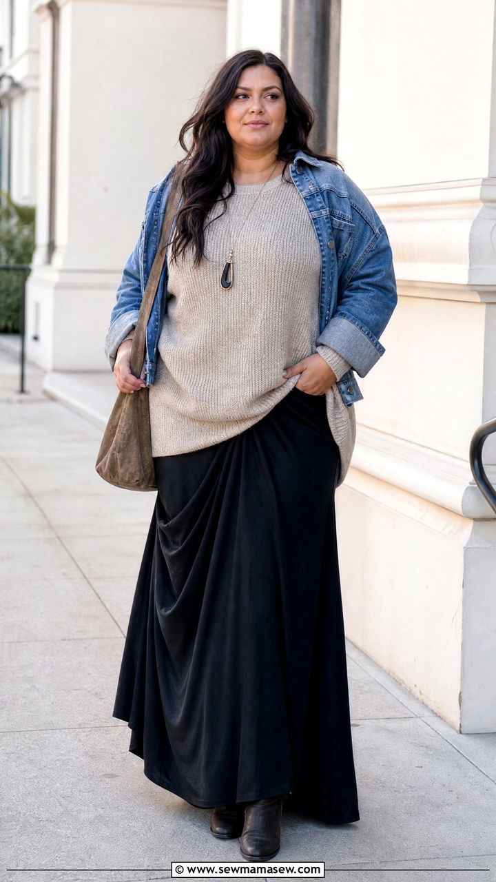 Plus Size Oversized Sweater With Maxi Skirt - 20 plus size oversized sweater outfit ideas