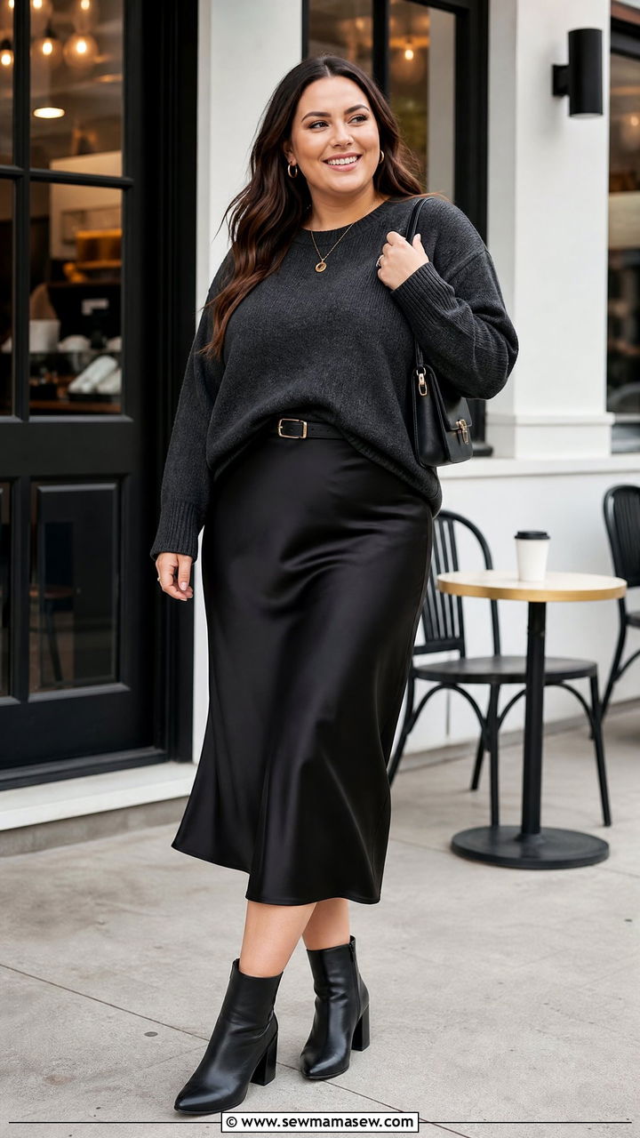 Plus Size Oversized Sweater With Midi Skirt - 20 plus size oversized sweater outfit ideas
