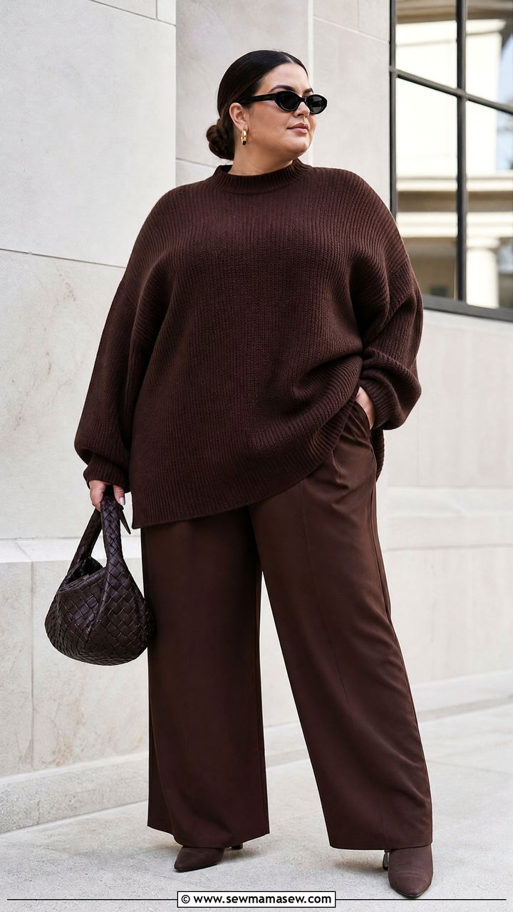 Plus Size Oversized Sweater With Monochrome Pants - 20 plus size oversized sweater outfit ideas