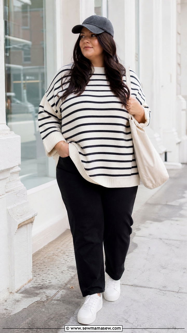 Plus Size Oversized Sweater With Sneakers - 20 plus size oversized sweater outfit ideas