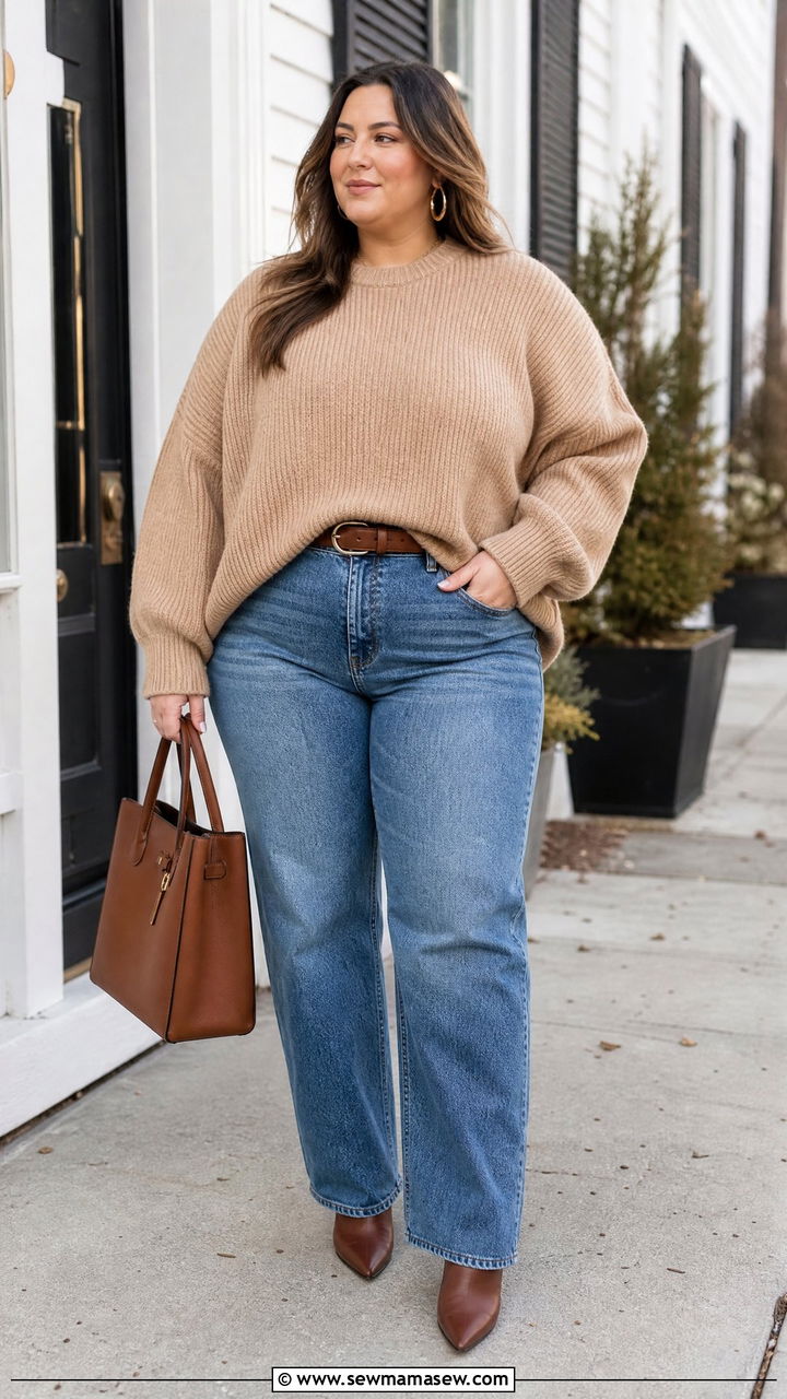 Plus Size Oversized Sweater With Straight Leg Jeans - 20 plus size oversized sweater outfit ideas