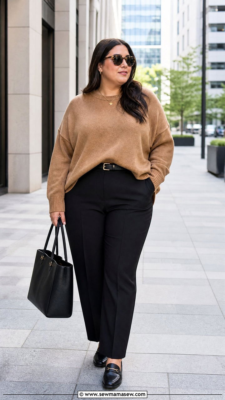 Plus Size Oversized Sweater With Tailored Trousers - 20 plus size oversized sweater outfit ideas