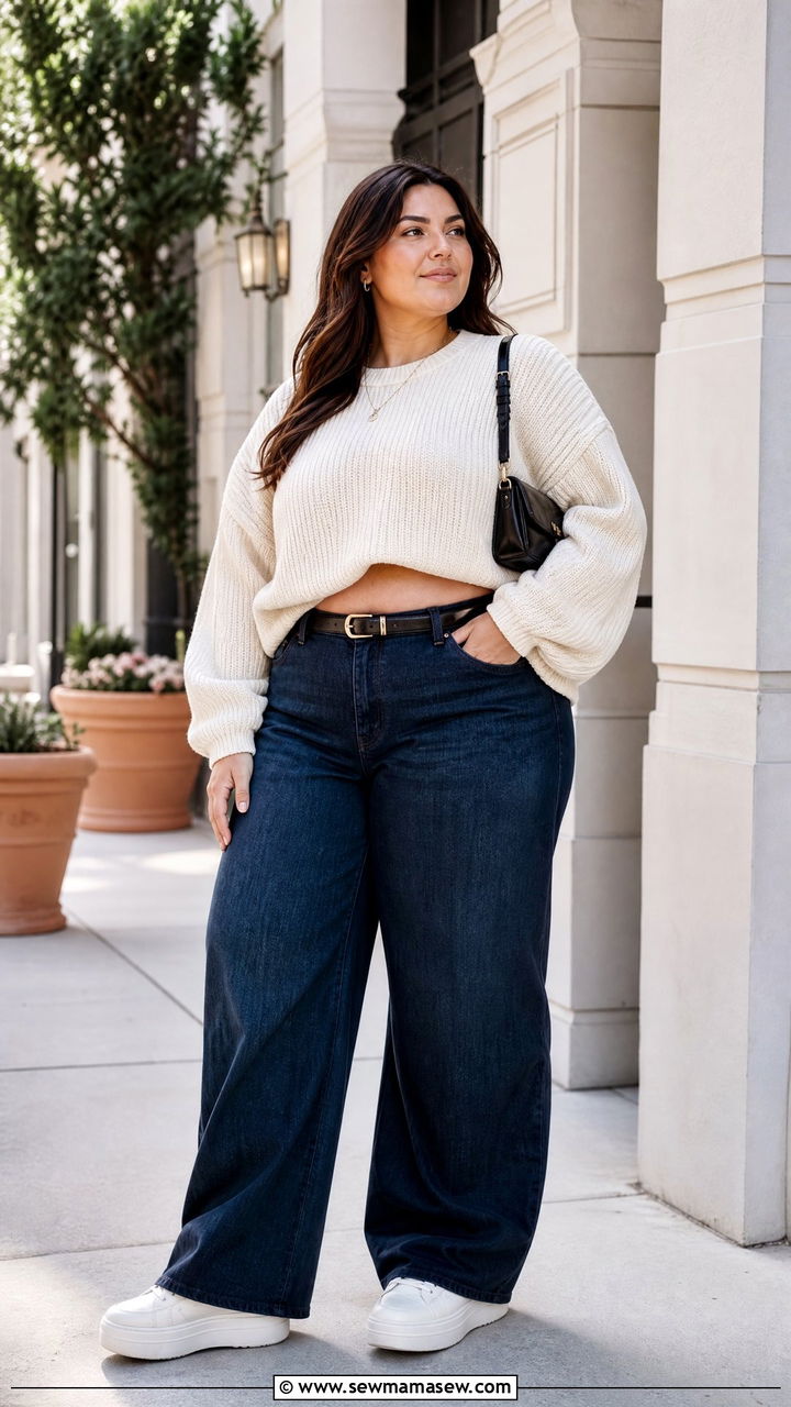 Plus Size Oversized Sweater With Wide Leg Jeans - 20 plus size oversized sweater outfit ideas