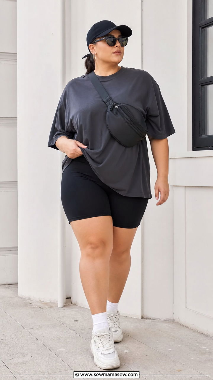 Plus Size Oversized T Shirt With Biker Shorts - 20 plus size t shirt outfit ideas