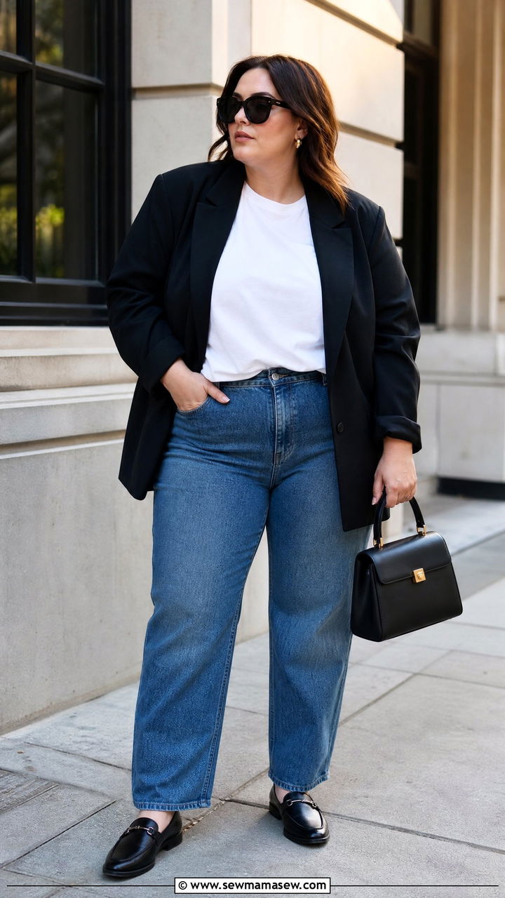 Plus Size Oversized T Shirt With Blazer - 20 plus size oversized t shirt outfit ideas