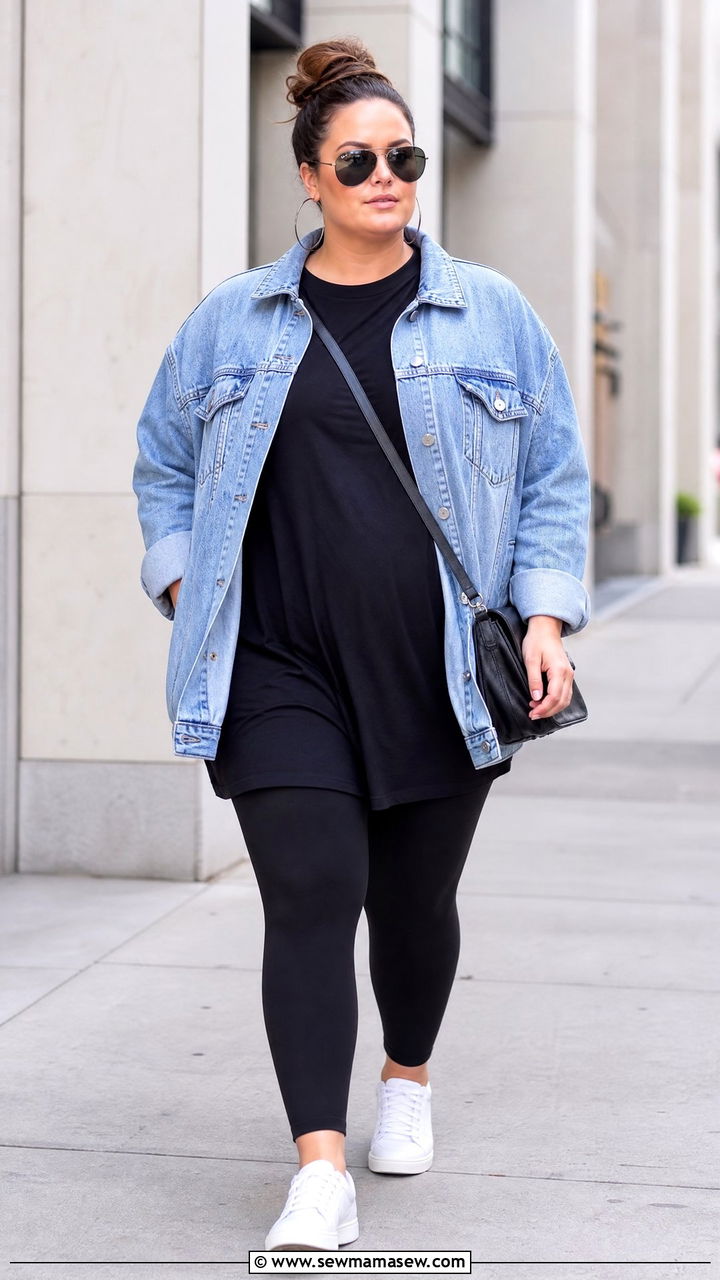 Plus Size Oversized T Shirt With Denim Jacket - 20 plus size oversized t shirt outfit ideas