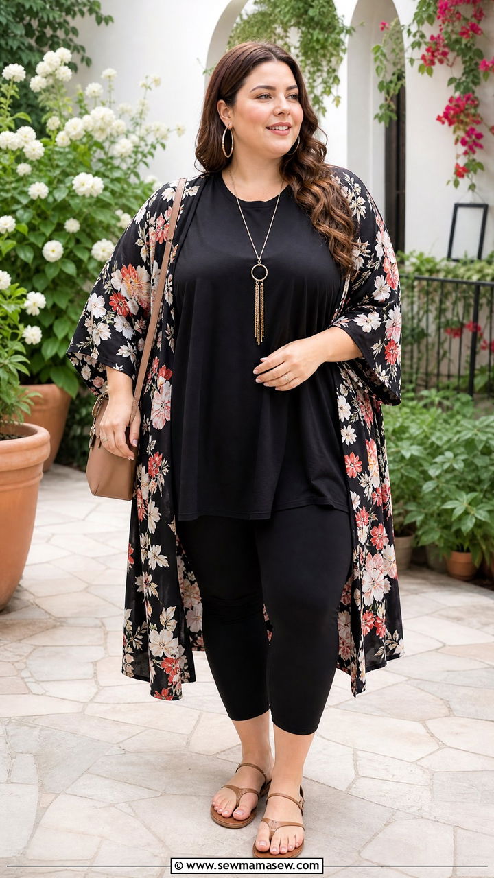 Plus Size Oversized T Shirt With Kimono - 20 plus size oversized t shirt outfit ideas