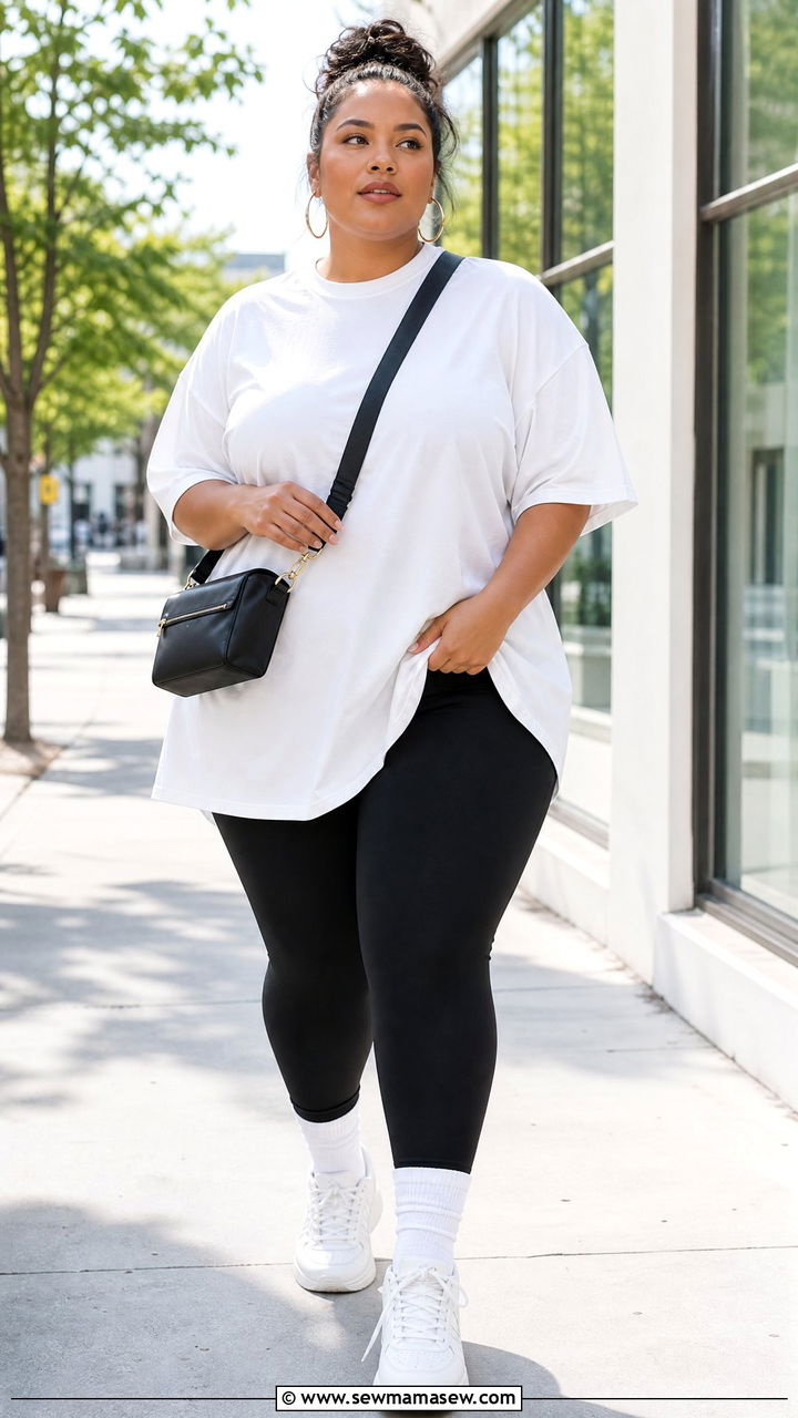Plus Size Oversized T Shirt With Leggings - 20 plus size oversized t shirt outfit ideas