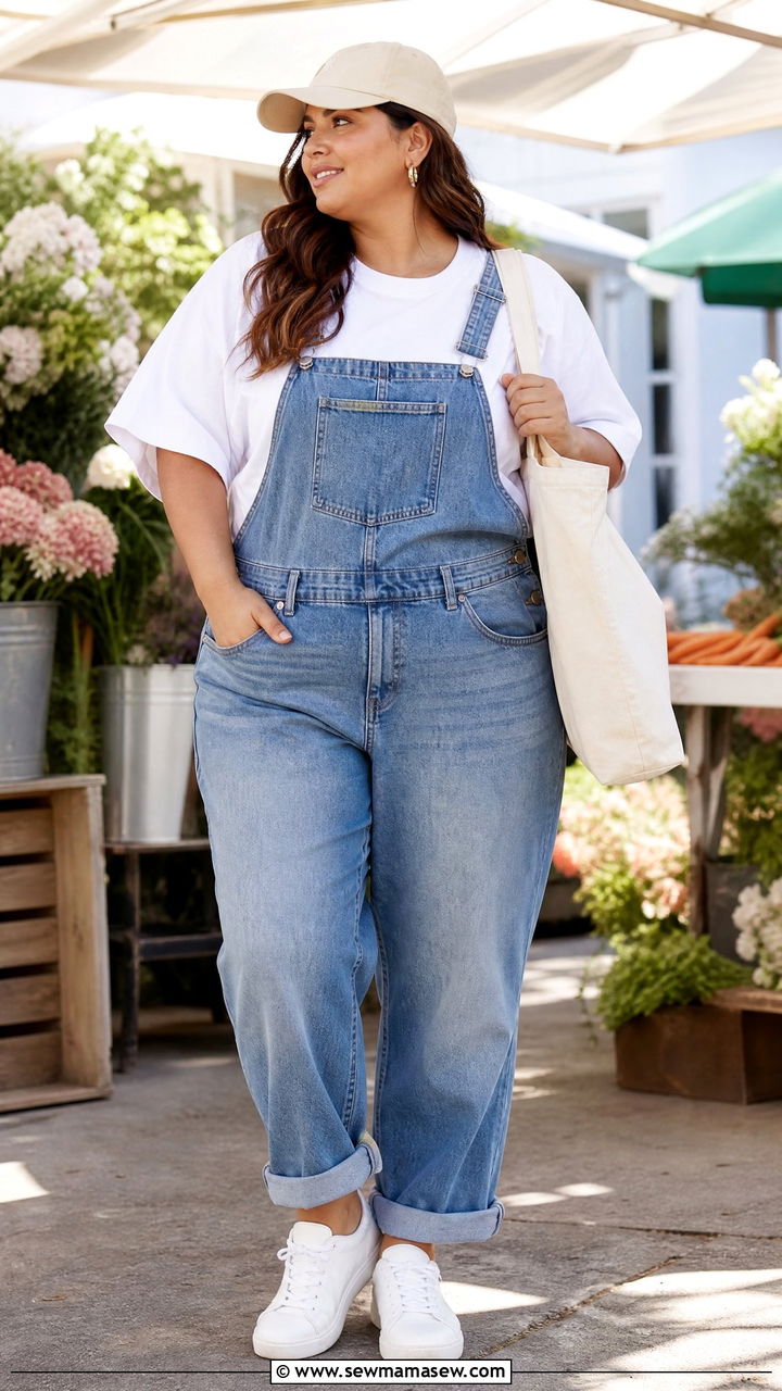 Plus Size Oversized T Shirt With Overalls - 20 plus size oversized t shirt outfit ideas