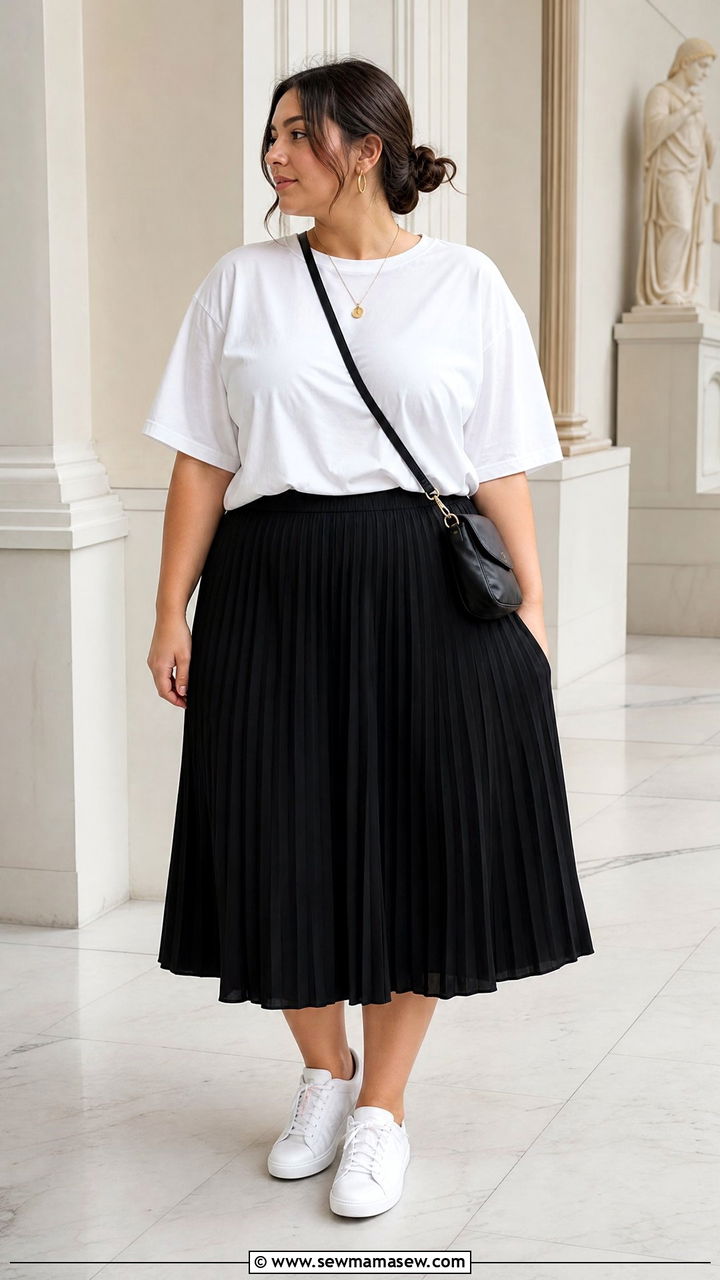 Plus Size Oversized T Shirt With Pleated Skirt - 20 plus size oversized t shirt outfit ideas