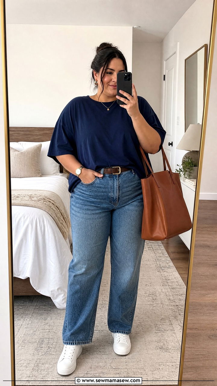 Plus Size Oversized T Shirt With Straight Leg Jeans - 20 plus size oversized t shirt outfit ideas