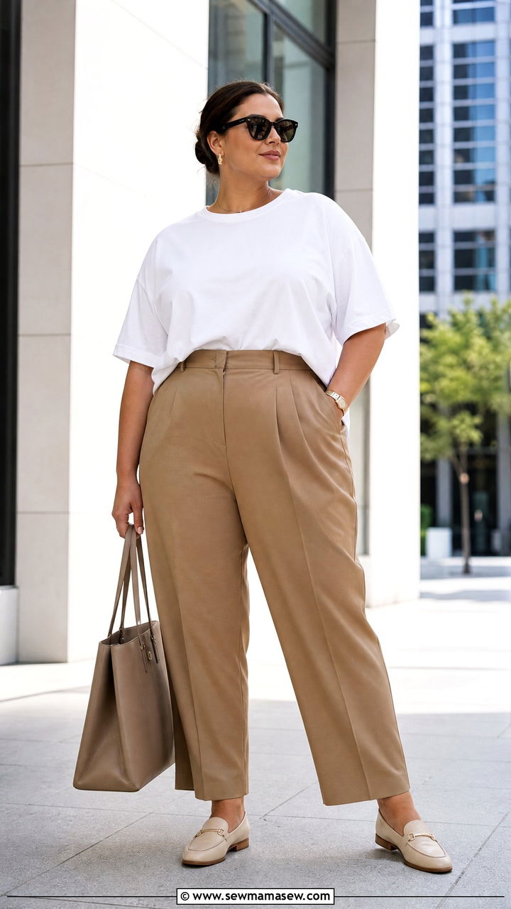 Plus Size Oversized T Shirt With Tailored Trousers - 20 plus size oversized t shirt outfit ideas