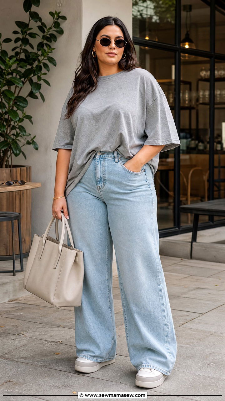 Plus Size Oversized T Shirt With Wide Leg Jeans - 20 plus size oversized t shirt outfit ideas
