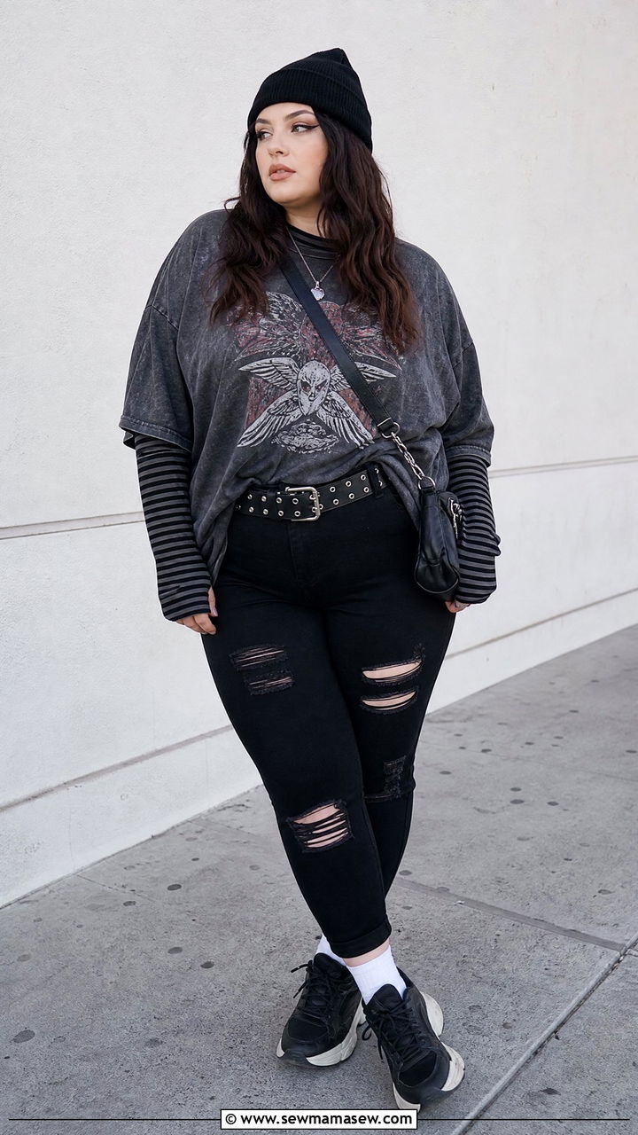 Plus Size Oversized Tee Grunge Outfit - 20 plus size grunge top outfit ideas