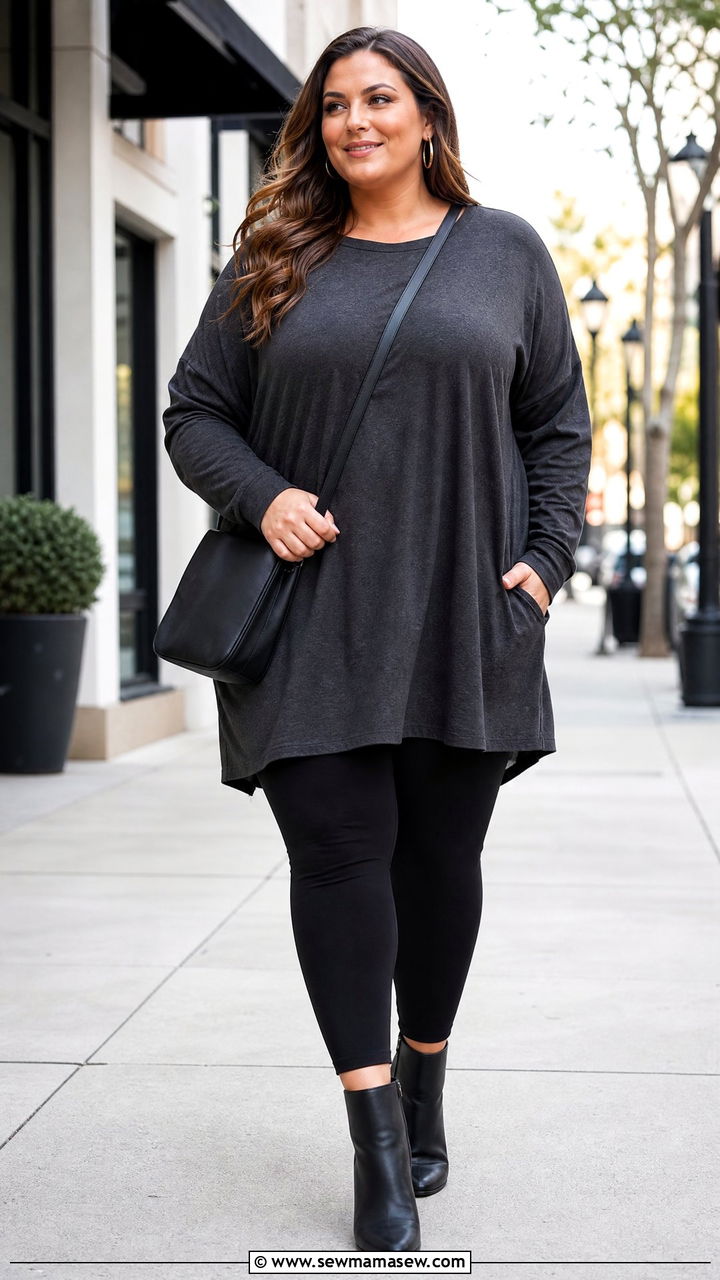 Plus Size Oversized Tunic With Black Leggings - 20 plus size oversized tunic outfit ideas