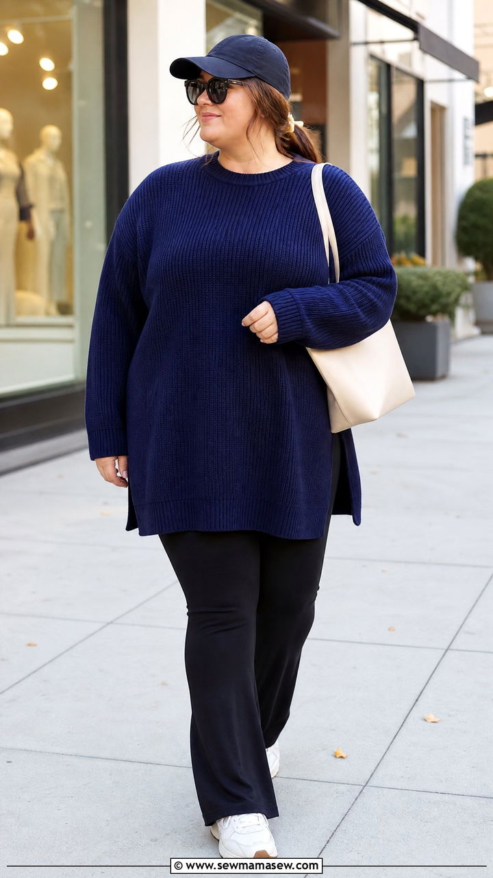 Plus Size Oversized Tunic With Bootcut Leggings - 20 plus size oversized tunic outfit ideas
