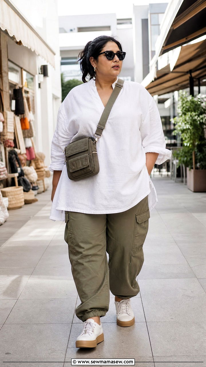 Plus Size Oversized Tunic With Cargo Pants - 20 plus size oversized tunic outfit ideas