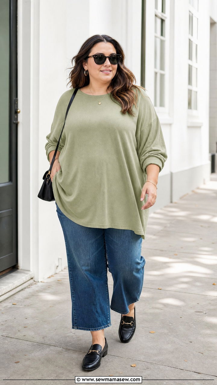 Plus Size Oversized Tunic With Cropped Wide Leg Jeans - 20 plus size oversized tunic outfit ideas