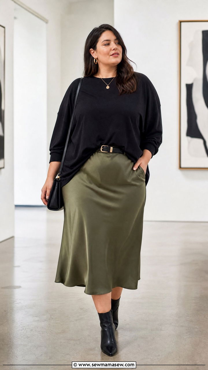 Plus Size Oversized Tunic With Midi Skirt - 20 plus size oversized tunic outfit ideas