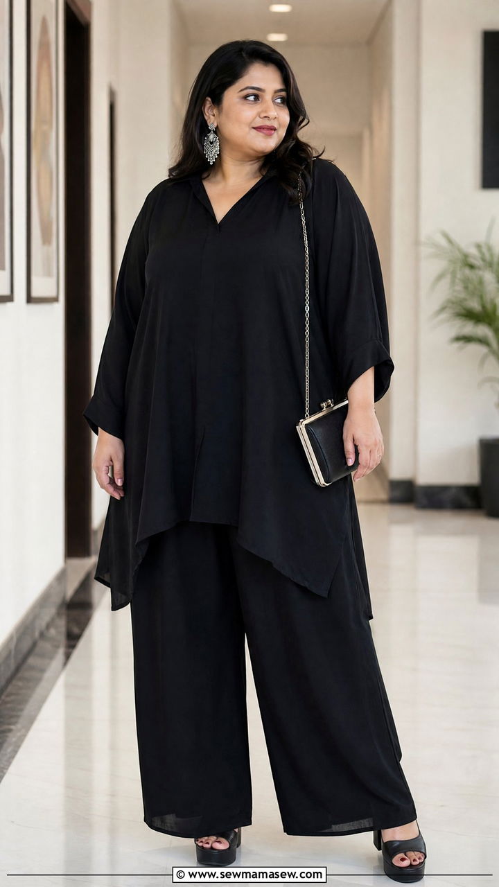 Plus Size Oversized Tunic With Palazzo Pants - 20 plus size oversized tunic outfit ideas