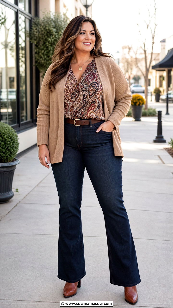 Plus Size Paisley Top With Bootcut Jeans - 20 plus size paisley top outfit ideas