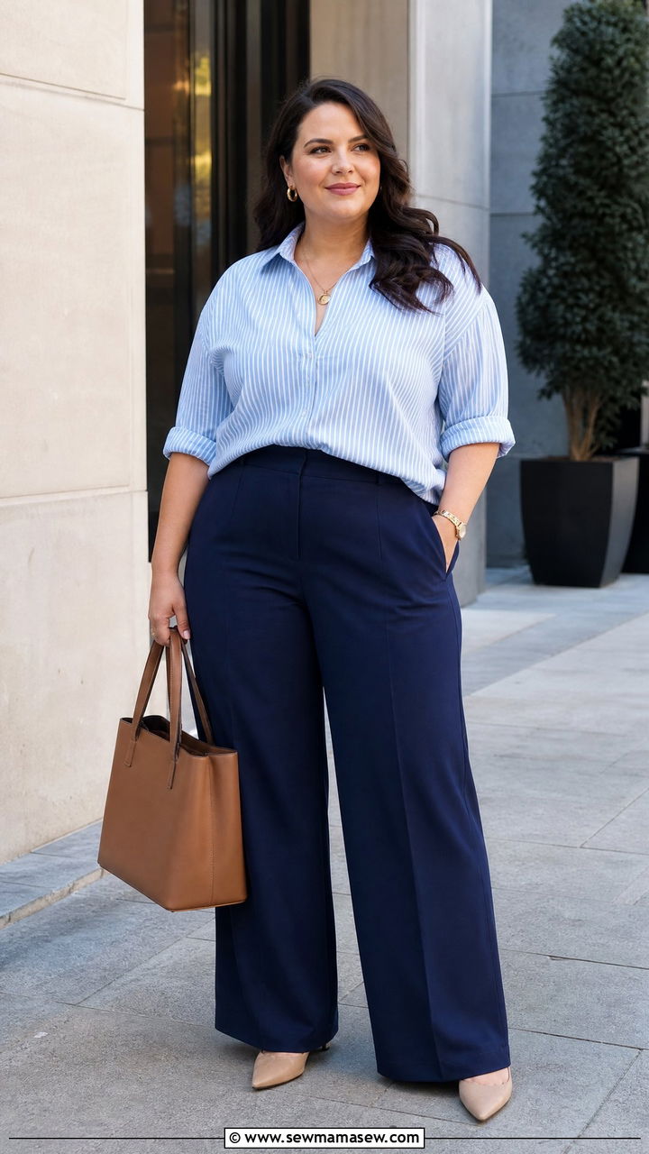 Plus Size Palazzo Pants With Button Down Shirt - 20 plus size palazzo pants outfit ideas