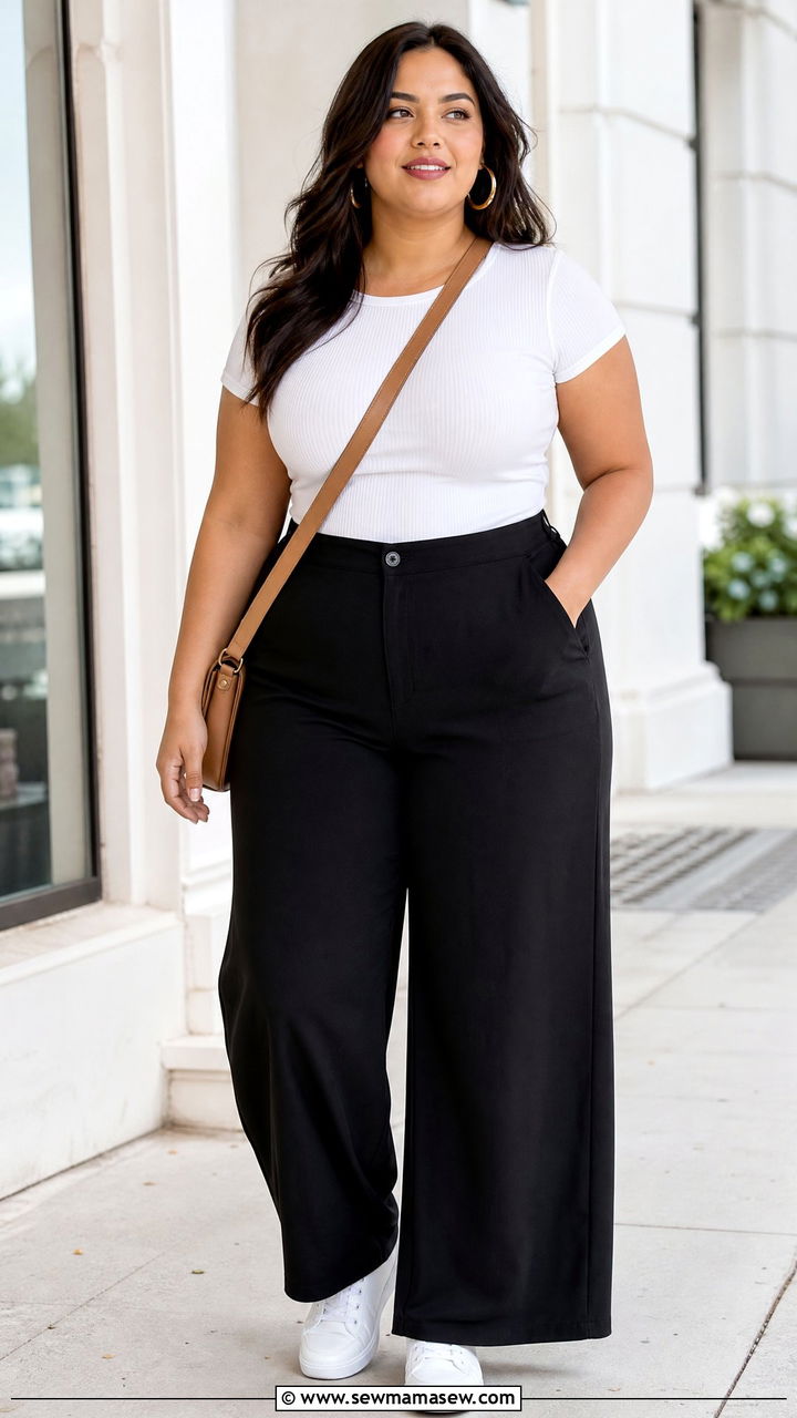 Plus Size Palazzo Pants With Fitted T Shirt - 20 plus size palazzo pants outfit ideas