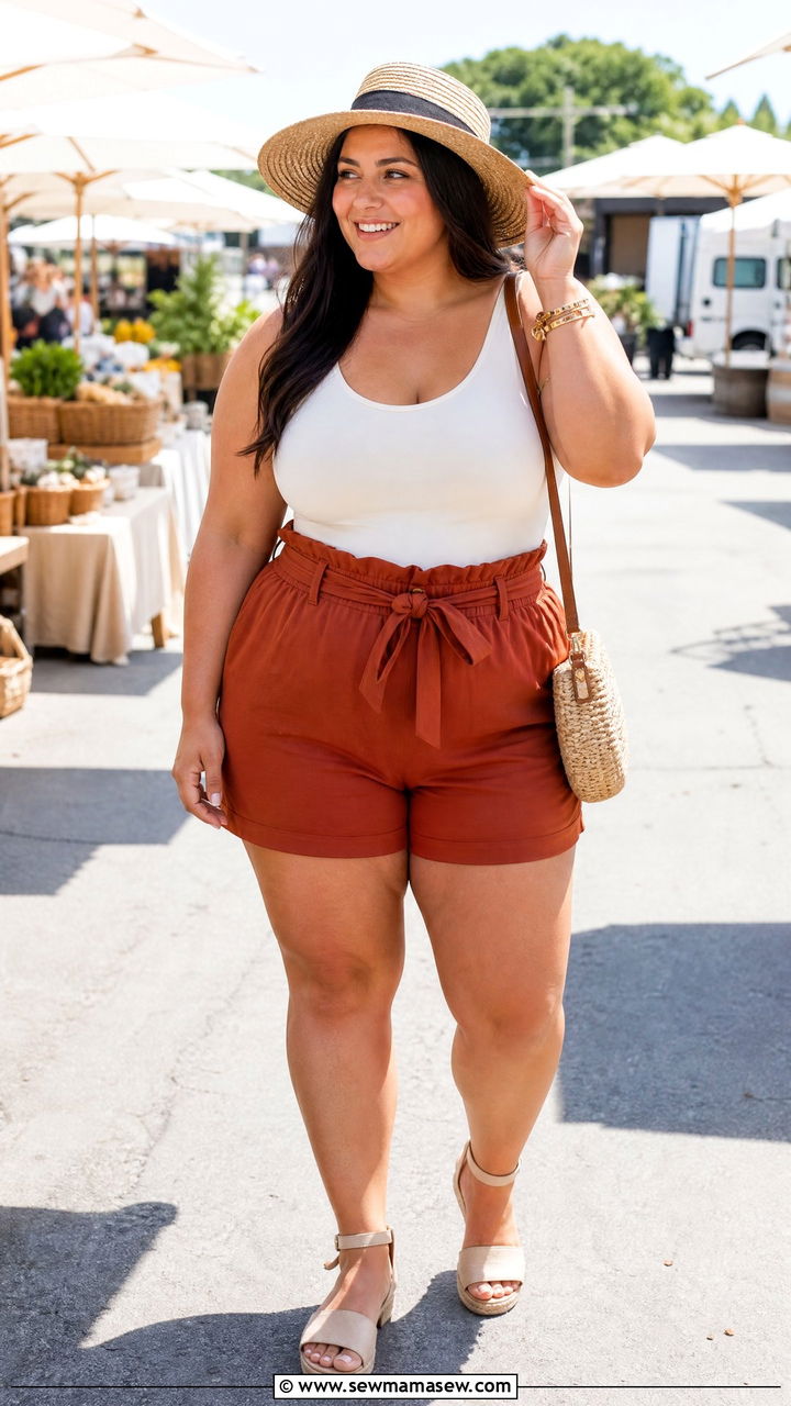 Plus Size Paperbag Shorts Outfit - 20 plus size summer outfit ideas with shorts