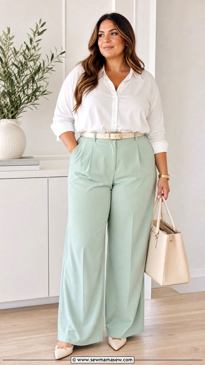 Plus Size Pastel Wide Leg Pants Outfit - 20 plus size pastel outfit ideas