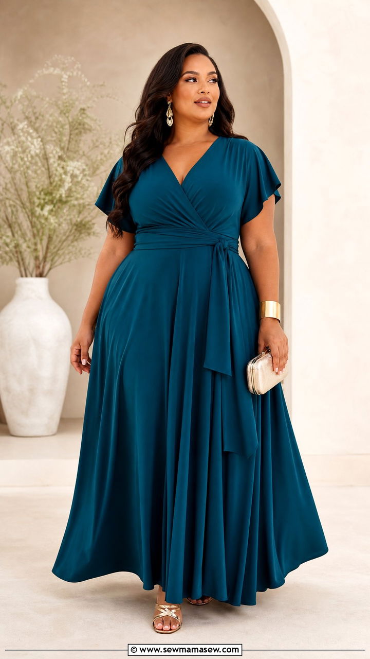 Plus Size Peacock Teal Maxi Dress Outfit - 20 plus size jewel tone outfit ideas