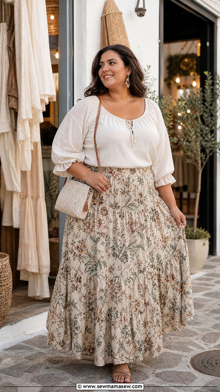 Plus Size Peasant Blouse With Maxi Skirt - 20 plus size peasant blouse outfit ideas