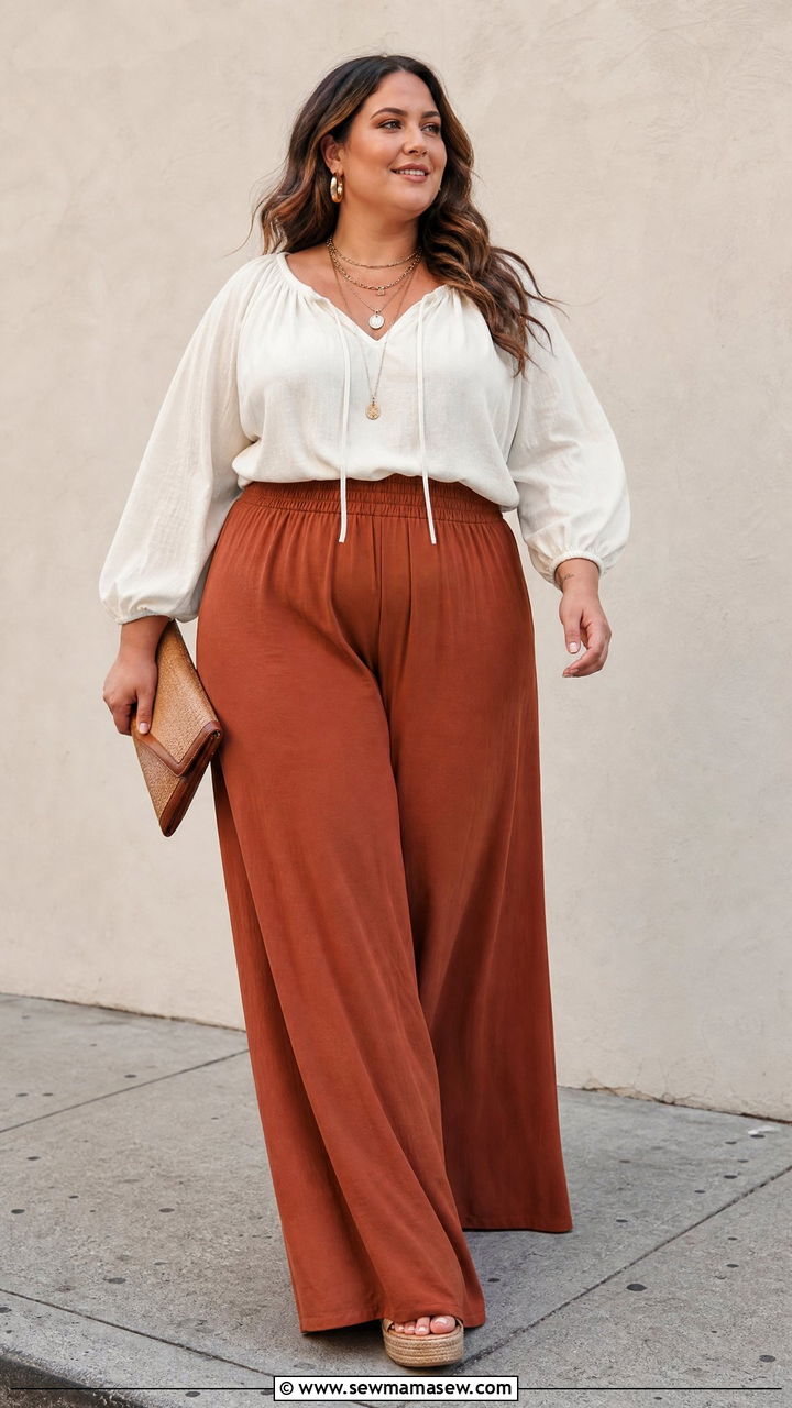 Plus Size Peasant Blouse With Palazzo Pants - 20 plus size peasant blouse outfit ideas