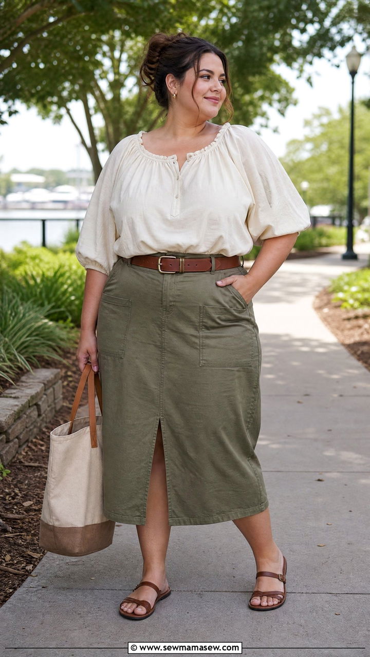 Plus Size Peasant Blouse With Utility Skirt - 20 plus size peasant blouse outfit ideas