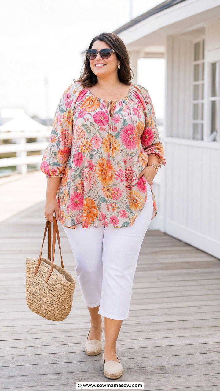 Plus Size Peasant Tunic Top With Capri Pants - 20 plus size peasant tunic top outfit ideas