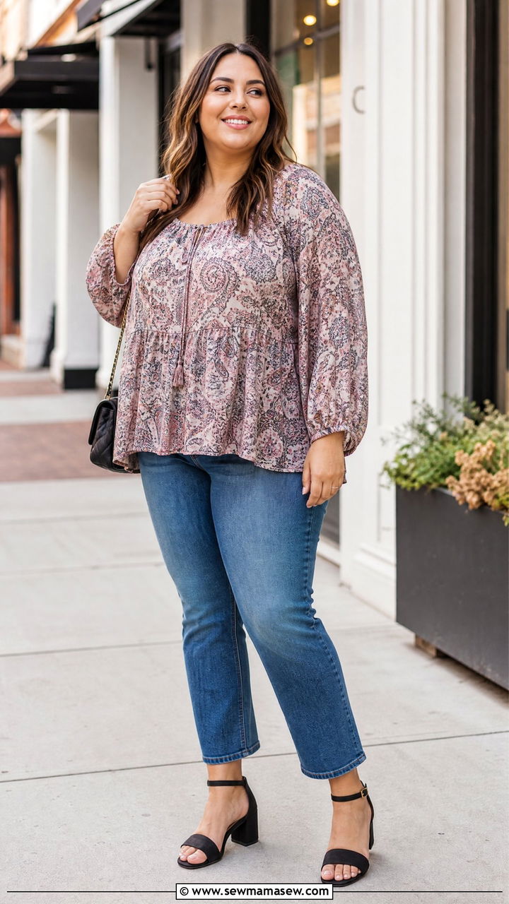 Plus Size Peasant Tunic Top With Cropped Jeans - 20 plus size peasant tunic top outfit ideas