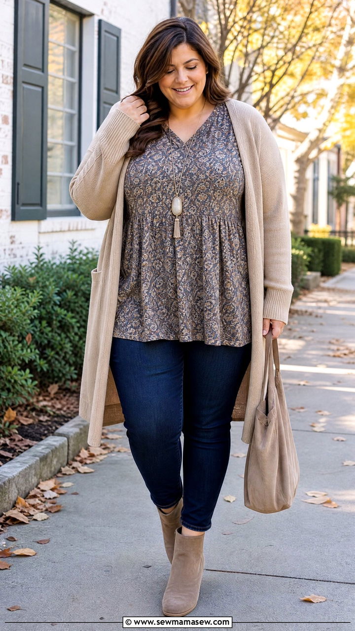 Plus Size Peasant Tunic Top With Long Cardigan - 20 plus size peasant tunic top outfit ideas