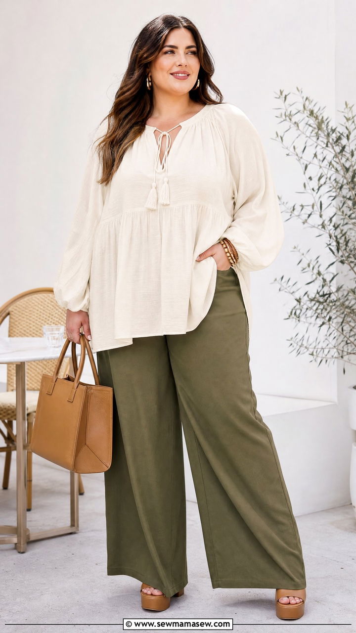 Plus Size Peasant Tunic Top With Wide Leg Pants - 20 plus size peasant tunic top outfit ideas