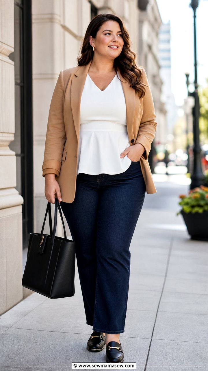 Plus Size Peplum Blouse With Blazer And Jeans - 20 plus size peplum blouse outfit ideas