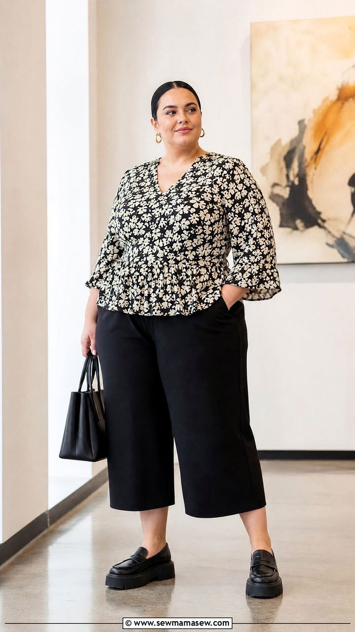 Plus Size Peplum Blouse With Culottes - 20 plus size peplum blouse outfit ideas