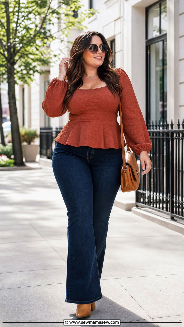 Plus Size Peplum Blouse With Flare Jeans - 20 plus size peplum blouse outfit ideas