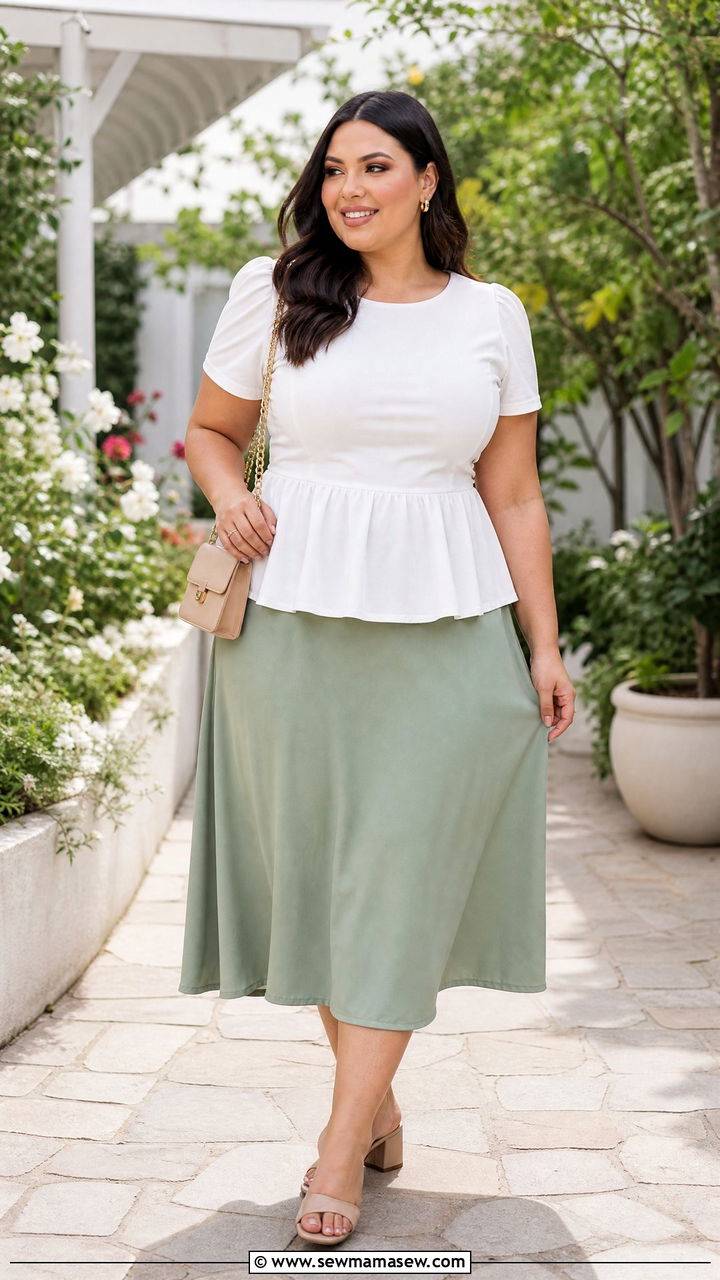 Plus Size Peplum Blouse With Midi Skirt - 20 plus size peplum blouse outfit ideas