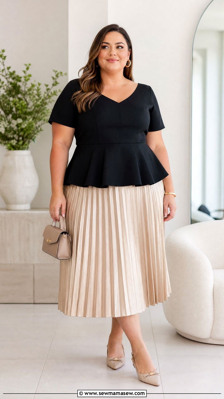 Plus Size Peplum Blouse With Pleated Skirt - 20 plus size peplum blouse outfit ideas
