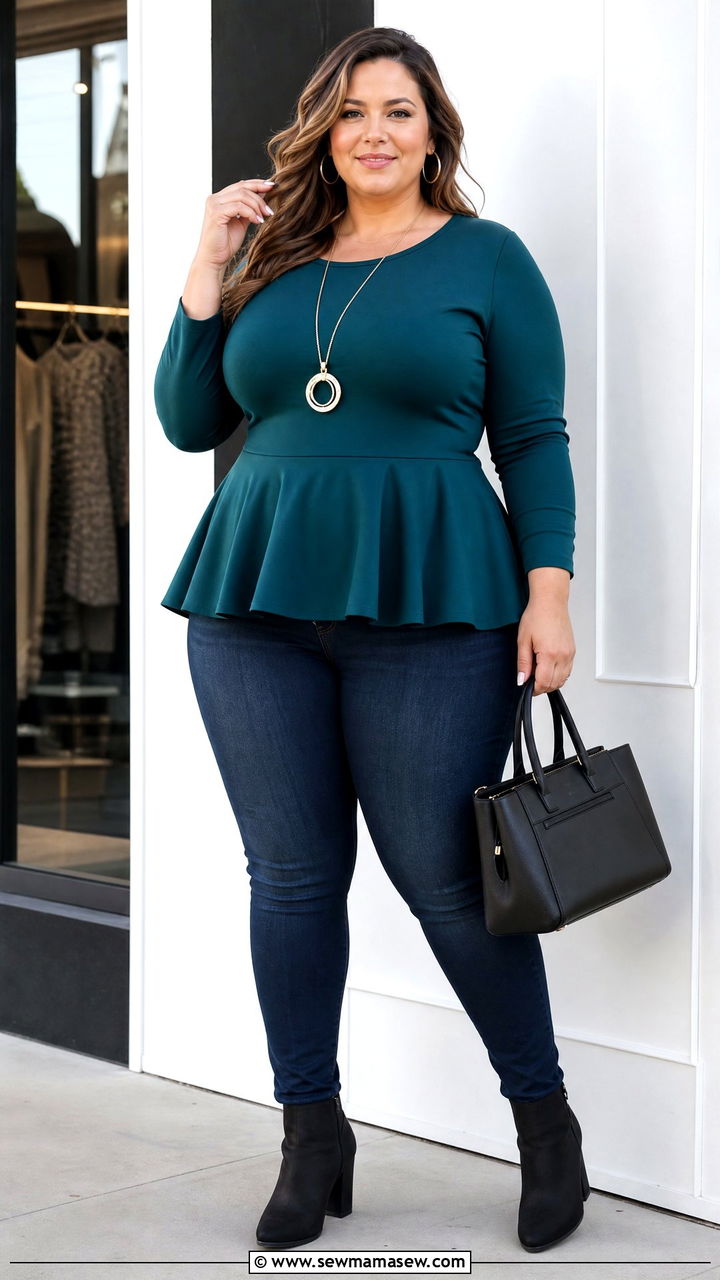 Plus Size Peplum Blouse With Skinny Jeans - 20 plus size blouse outfit ideas