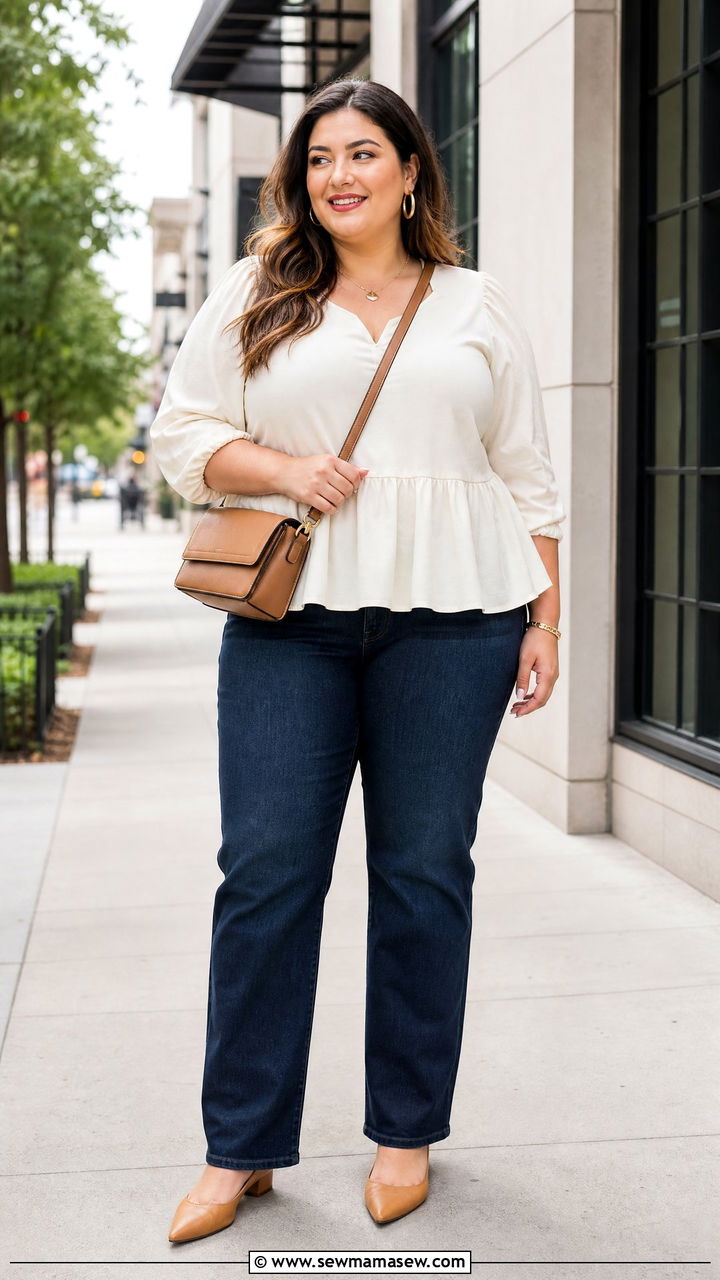 Plus Size Peplum Blouse With Straight Leg Jeans - 20 plus size peplum blouse outfit ideas