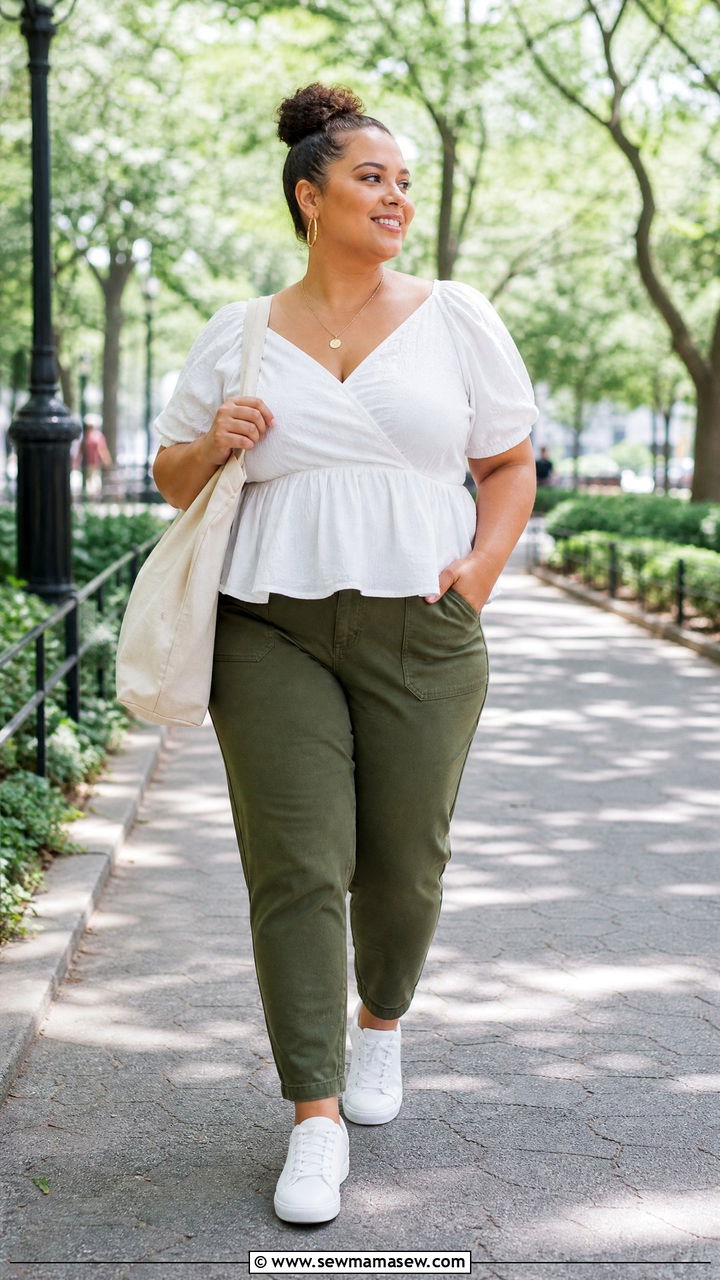 Plus Size Peplum Blouse With Utility Pants - 20 plus size peplum blouse outfit ideas