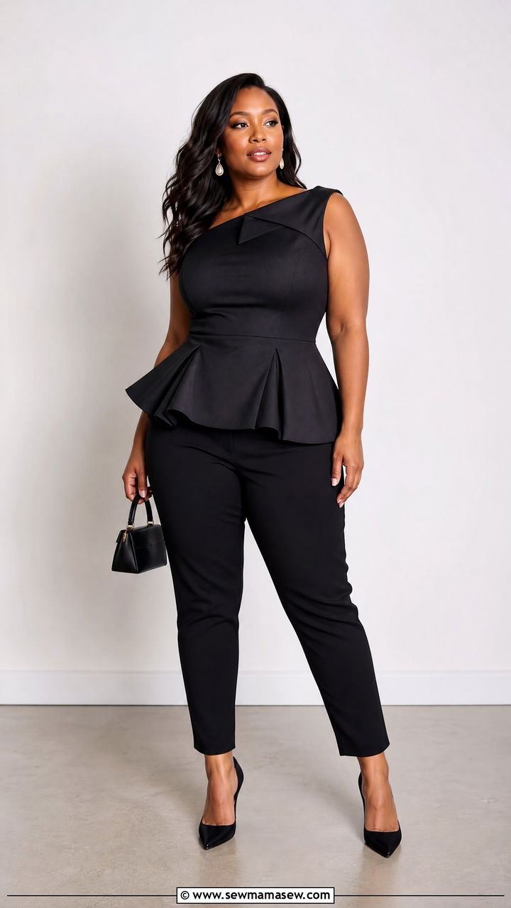 Plus Size Peplum Party Top With Skinny Pants - 20 plus size party top outfit ideas
