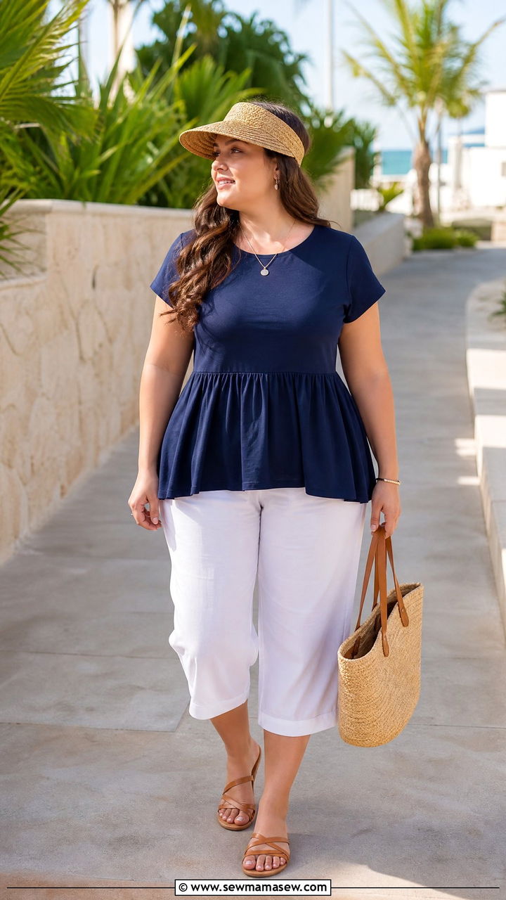Plus Size Peplum Swim Top With Capri Pants - 20 plus size beach top outfit ideas