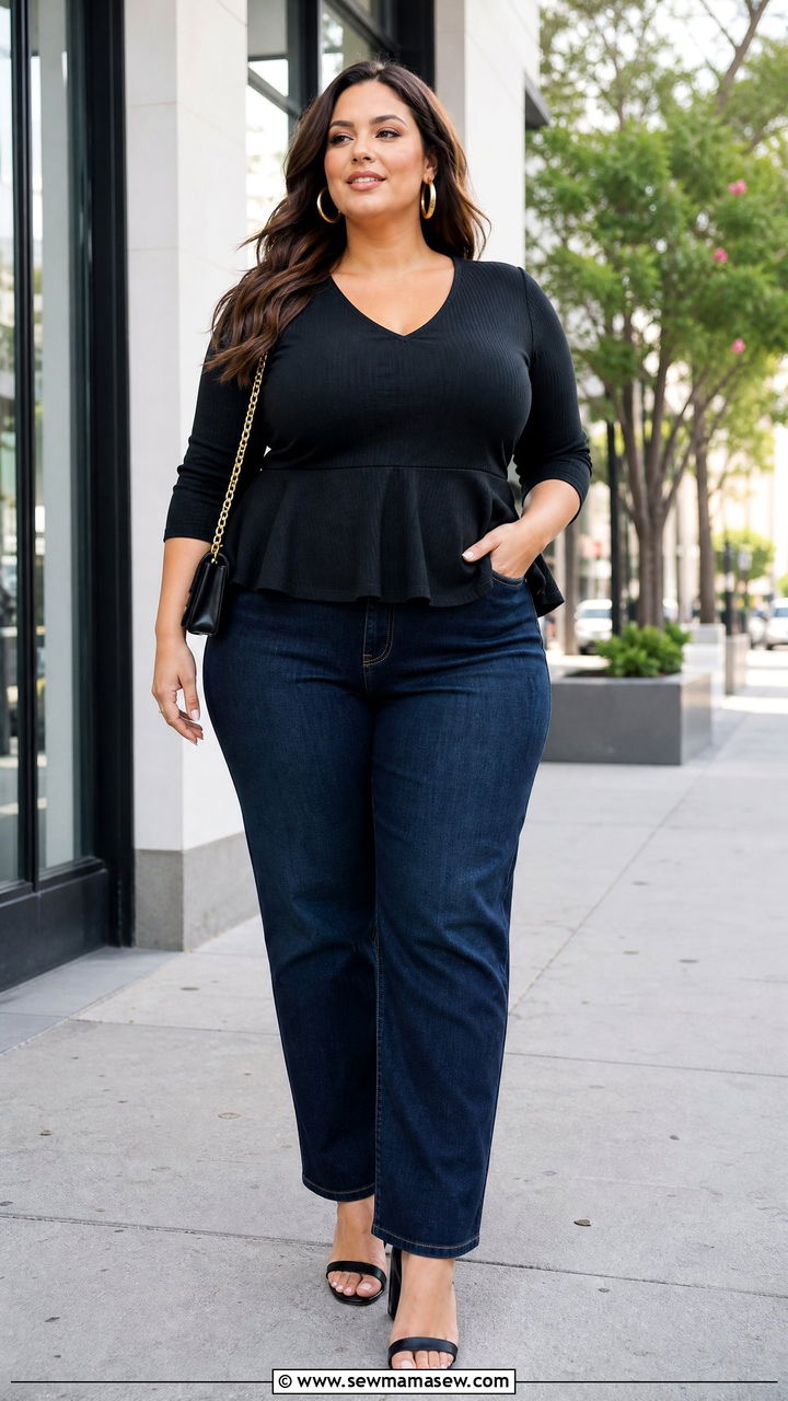 Plus Size Peplum Top And Jeans Outfit - 20 plus size outfits for big belly